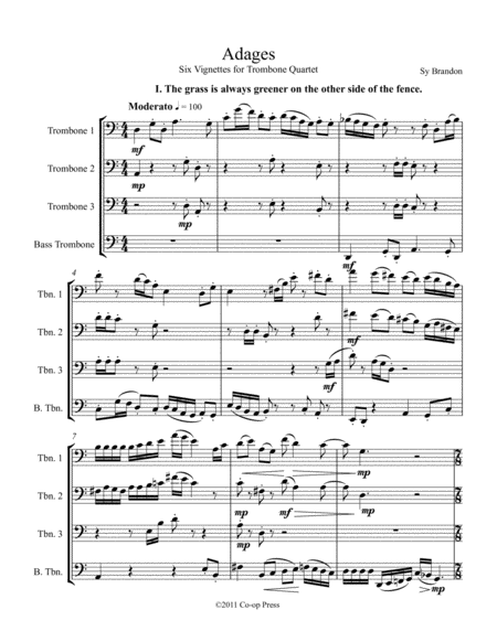 Free Sheet Music Adages For Trombone Quartet