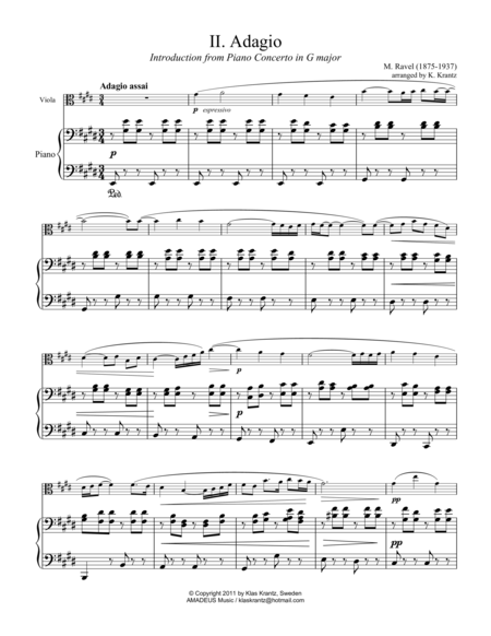 Free Sheet Music Adagio Assai For Viola And Piano Abridged