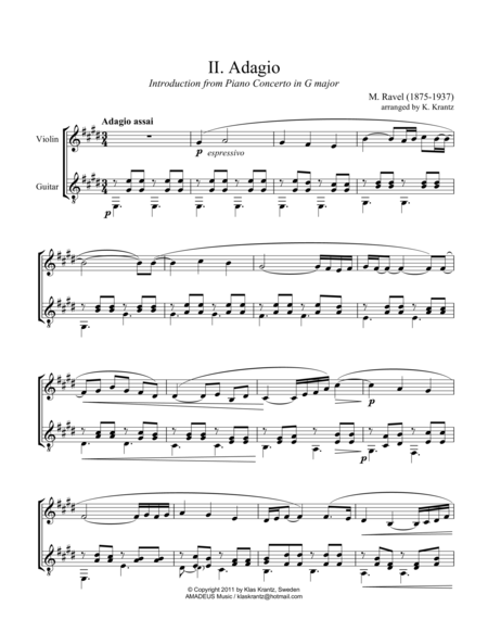 Free Sheet Music Adagio Assai For Violin And Guitar