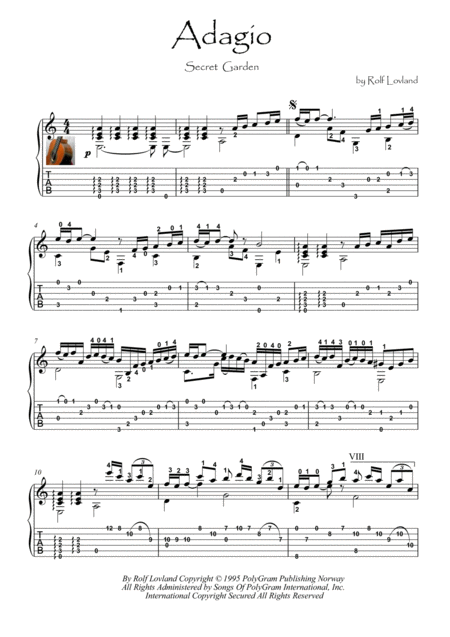 Adagio By Secret Garden Guitar Solo Sheet Music