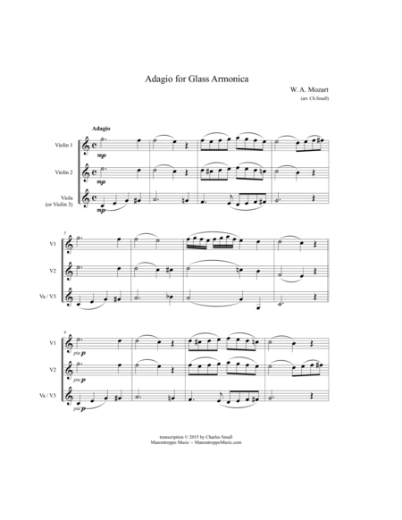 Adagio For Glass Armonica Mozart Sheet Music