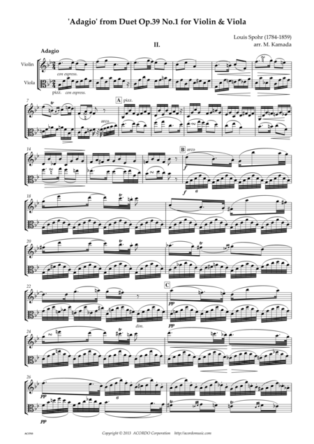 Adagio From Duet Op 39 No 1 For Violin Viola Sheet Music