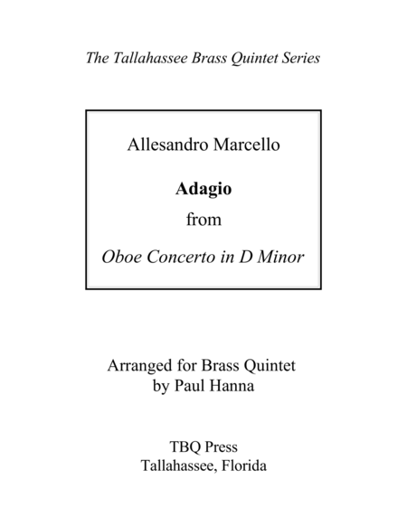 Adagio From Oboe Concerto In D Minor Sheet Music