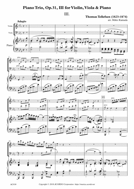 Adagio From Piano Trio Op 31 For Violin Viola Piano Sheet Music