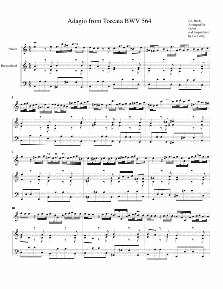 Adagio From Toccata Bwv 564 Arrangement For Violin And Harpsichord Sheet Music