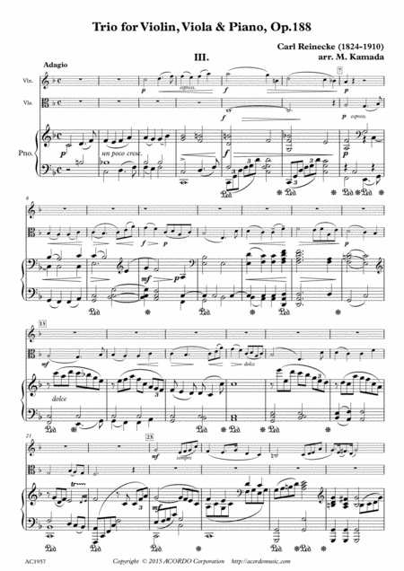 Adagio From Trio For Violin Viola Piano Op 188 Sheet Music