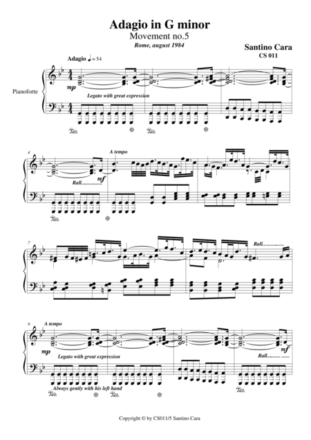 Free Sheet Music Adagio In G Minor For Piano