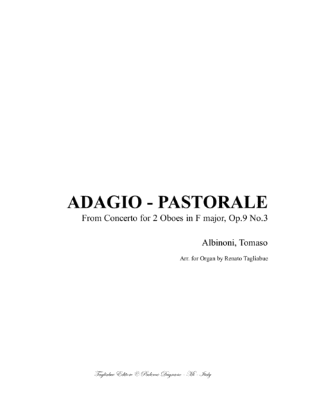 Adagio Pastorale Albinoni From Concerto For 2 Oboes Op 9 No 3 Arr For Organ 3 Staff Sheet Music