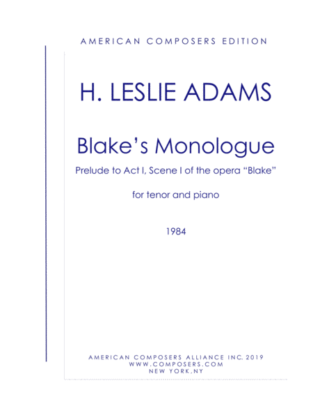 Free Sheet Music Adams Blakes Monologue From Blake