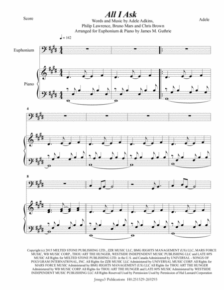 Adele All I Ask For Euphonium Piano Sheet Music