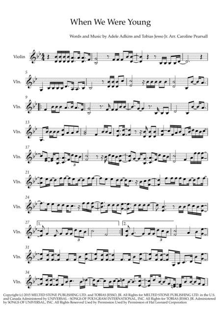 Adele When We Were Young Violin Solo Sheet Music