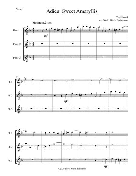 Free Sheet Music Adieu Sweet Amaryllis For 3 Flutes