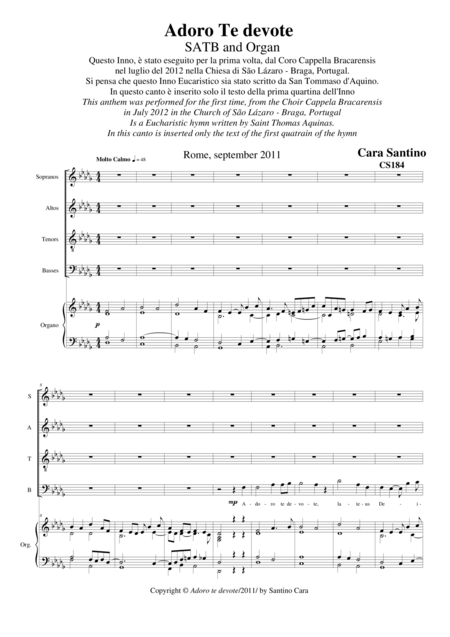 Free Sheet Music Adoro Te Devote Eucharistic Hymn For Choir Satb And Organ