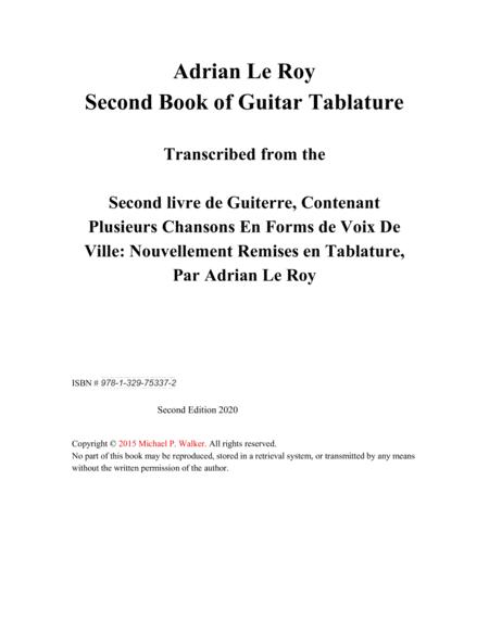 Adrian Le Roy Second Book Of Guitar Tablature Transcribed For The Baritone Ukulele Sheet Music