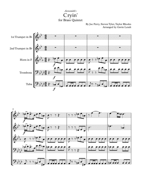 Free Sheet Music Aerosmiths Cryin For Brass Quintet