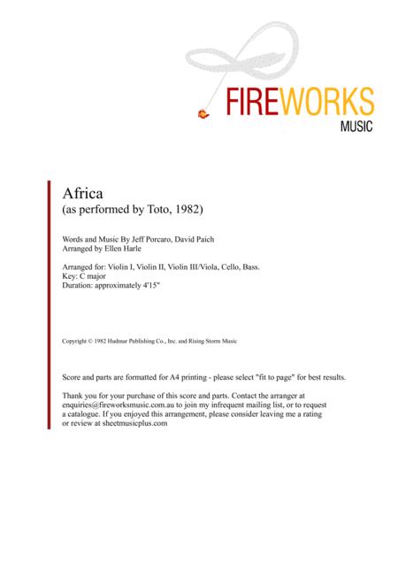 Free Sheet Music Africa Performed By Toto 1982 String Quartet String Quintet String Orchestra Or Ensemble
