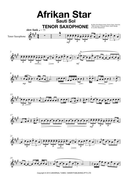 Free Sheet Music Afrikan Star For Tenor Saxophone Solo