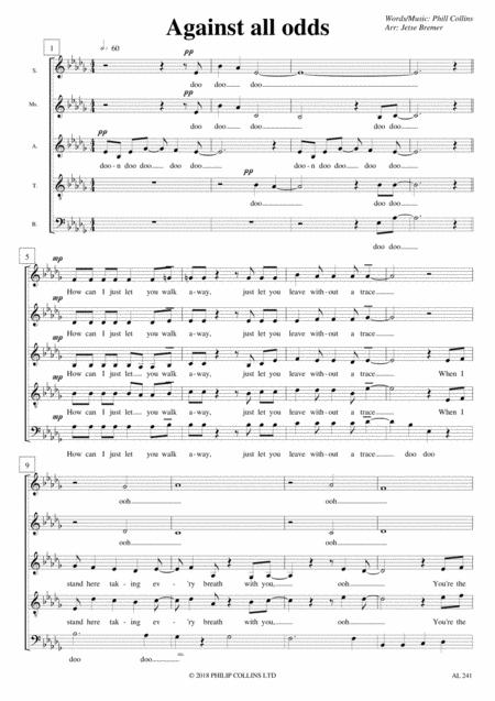 Free Sheet Music Against All Odds Saatb A Cappella