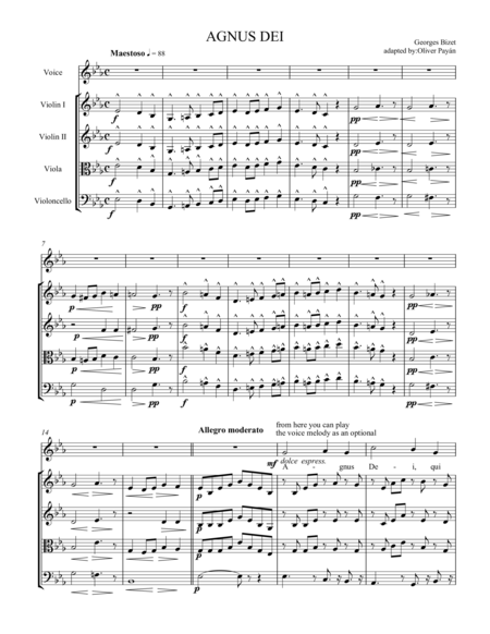 Free Sheet Music Agnus Dei By G Bizet Soprano And String Quartet