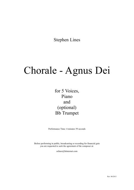 Free Sheet Music Agnus Dei For 5 Voices Sattb Piano And Optional Bb Trumpet