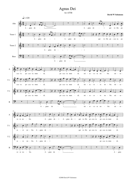 Free Sheet Music Agnus Dei For Mens Voices From The Modal Mass Attb