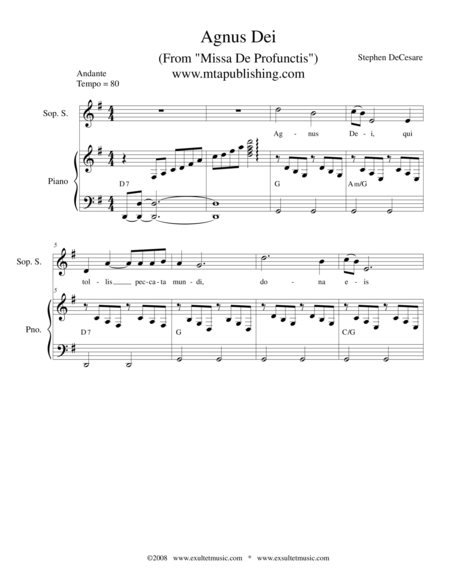 Free Sheet Music Agnus Dei From Missa De Profunctis