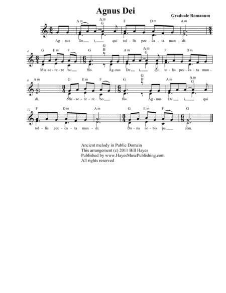 Free Sheet Music Agnus Dei Lamb Of God Chant