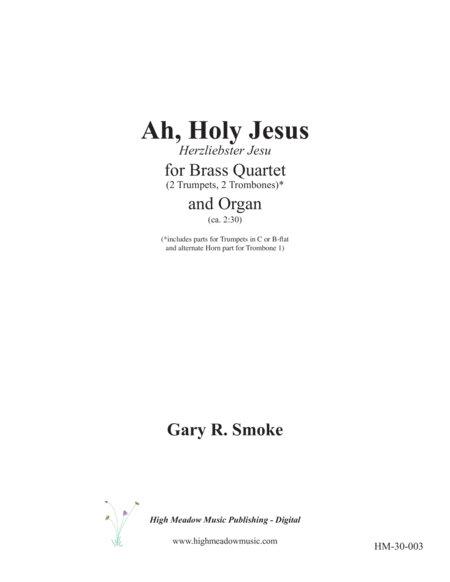 Free Sheet Music Ah Holy Jesus For Brass Quartet And Organ