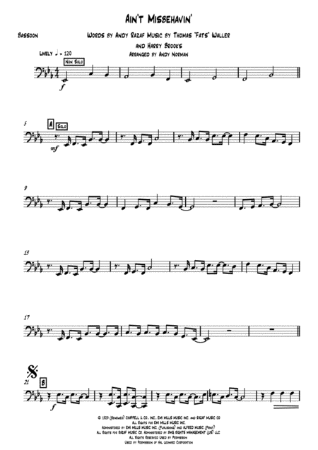 Aint Misbehavin Bassoon Bass Clarinet Solo With Wind Quintet Sheet Music