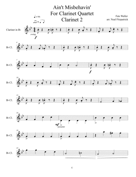 Aint Misbehavin For Clarinet Quartet Clarinet 2 Sheet Music