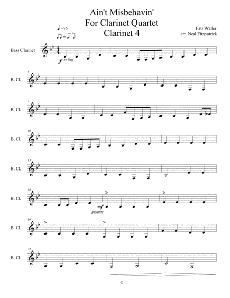 Aint Misbehavin For Clarinet Quartet Clarinet 4 Sheet Music