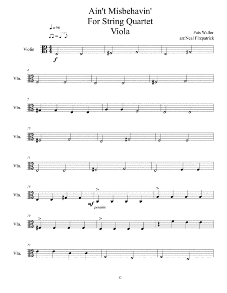 Aint Misbehavin For String Quartet Viola Sheet Music