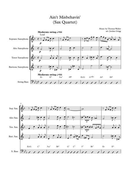 Aint Misbehavin Sax Quartet Sheet Music