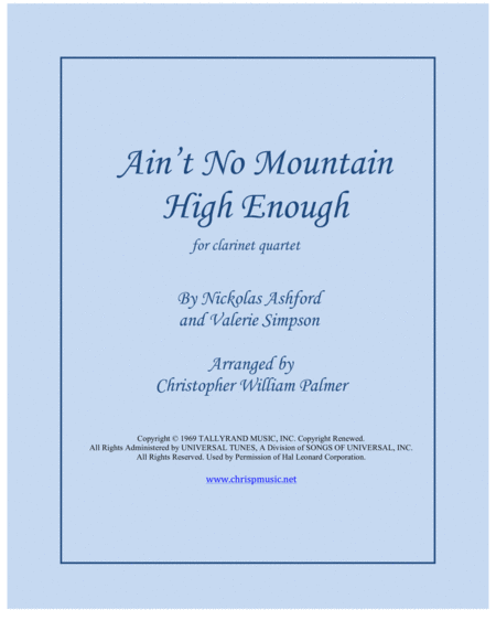 Free Sheet Music Aint No Mountain High Enough Clarinet Quartet