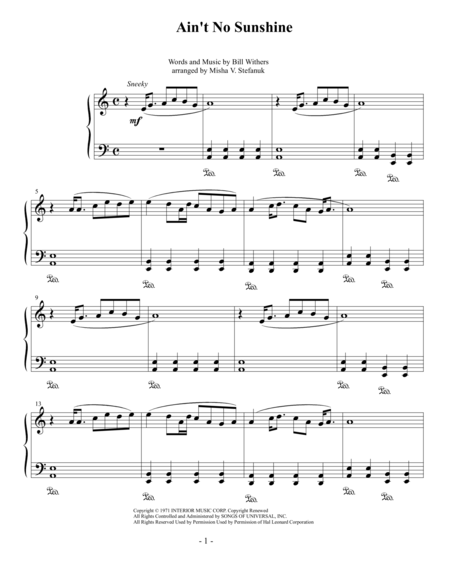 Free Sheet Music Aint No Sunshine Easy Piano