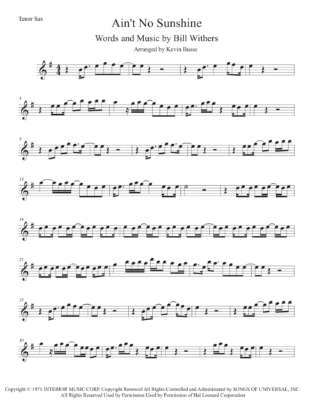 Free Sheet Music Aint No Sunshine Tenor Sax