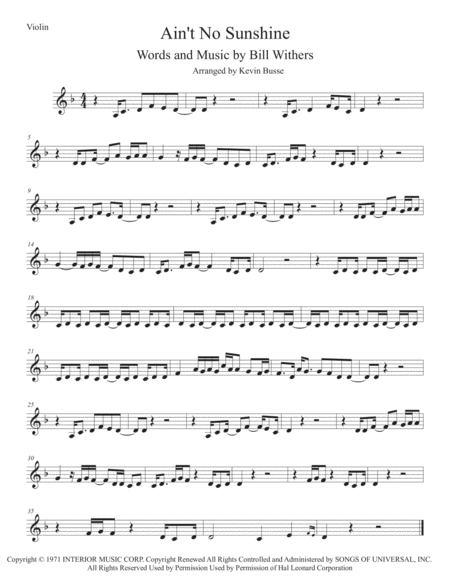 Aint No Sunshine Violin Sheet Music