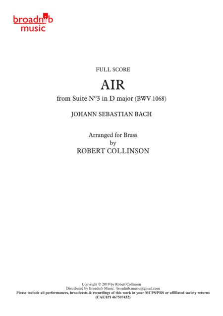 Free Sheet Music Air From Suite In D Bwv 1068 Bach Score Only