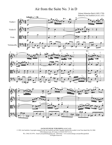 Air From The Third Orchestral Suite Sheet Music