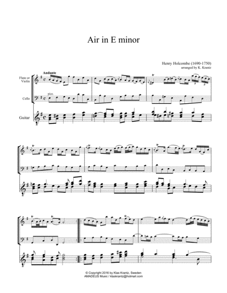 Air In E Minor For Flute Or Violin Cello And Guitar Sheet Music