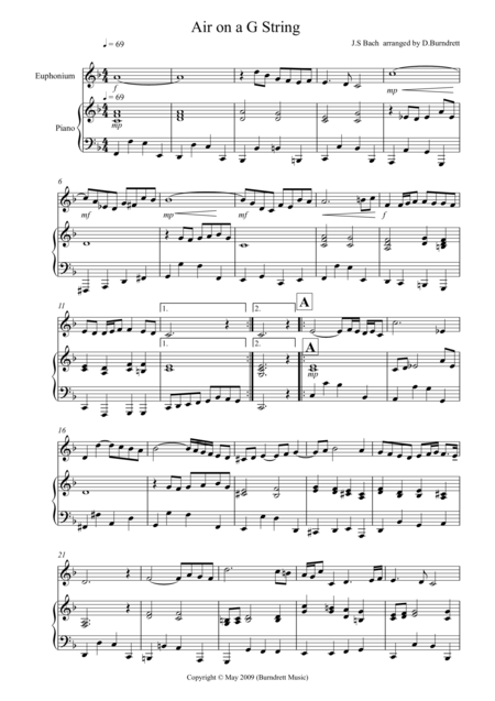 Air On A G String For Euphonium And Piano Sheet Music