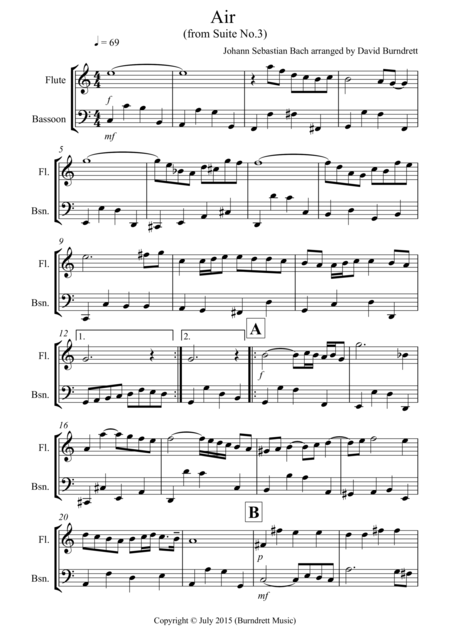 Free Sheet Music Air On A G String For Flute And Bassoon Duet