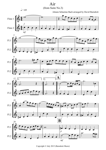 Air On A G String For Flute Duet Sheet Music