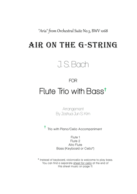 Air On The G String For Flute Trio With Bass Sheet Music