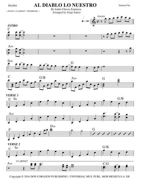 Al Diablo Lo Nuestro Piano Bass Guitar Trumpet Tenor Sax Trombone Sheet Music