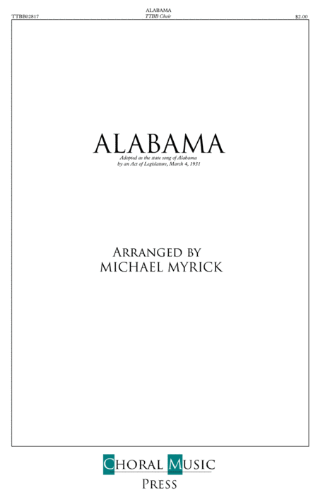 Alabama State Song Ttbb Key Bb Sheet Music