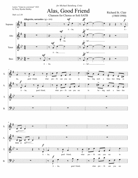 Alas Good Friend For Satb Voices A Capella Sheet Music