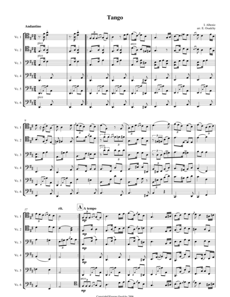 Albeniz Tango Transcribed For 6 Cellos Sheet Music