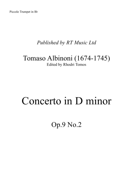 Albinoni Concerto In D Minor Op 9 No 2 Solo Parts Sheet Music