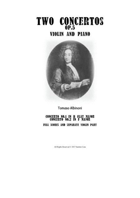 Albinoni Two Concertos Op 5 For Violin And Piano Sheet Music